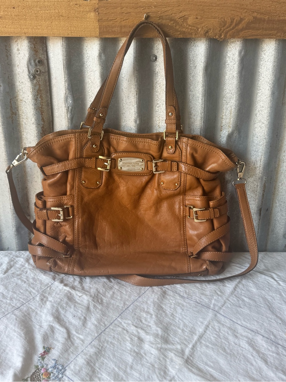 Vintage Michael Kors Tan Leather Tote with Gold Hardware